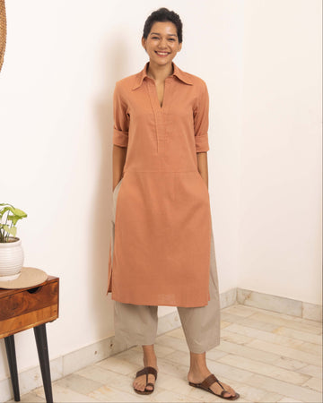Sticky Note Kurta in Dusty Peach