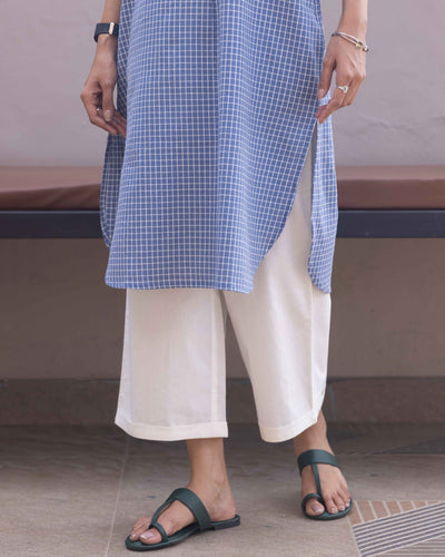 Sudoku Co-ord Set in Slate Blue with Ivory Pants