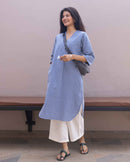 Sudoku Co-ord Set in Slate Blue with Ivory Pants