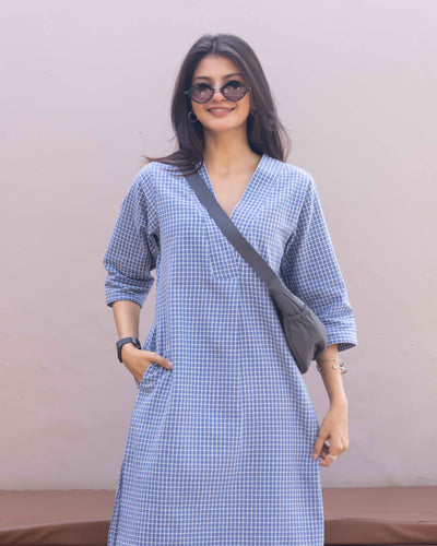 Sudoku Kurta in Slate Blue