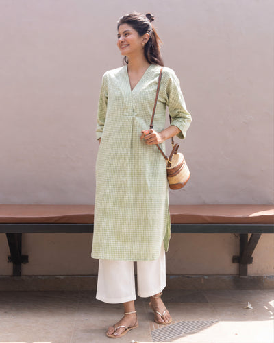Sudoku Co-ord Set in Sage Green with Ivory Pants