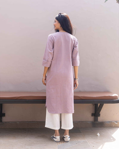 Sudoku Co-ord Set in Dusty Lilac with Ivory Pants
